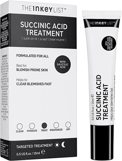 Succinic Acid Blemish Treatment de The INKEY List para eliminar imperfecciones, reducir la inflamación y prevenir la obstrucción de los poros, 15 ml